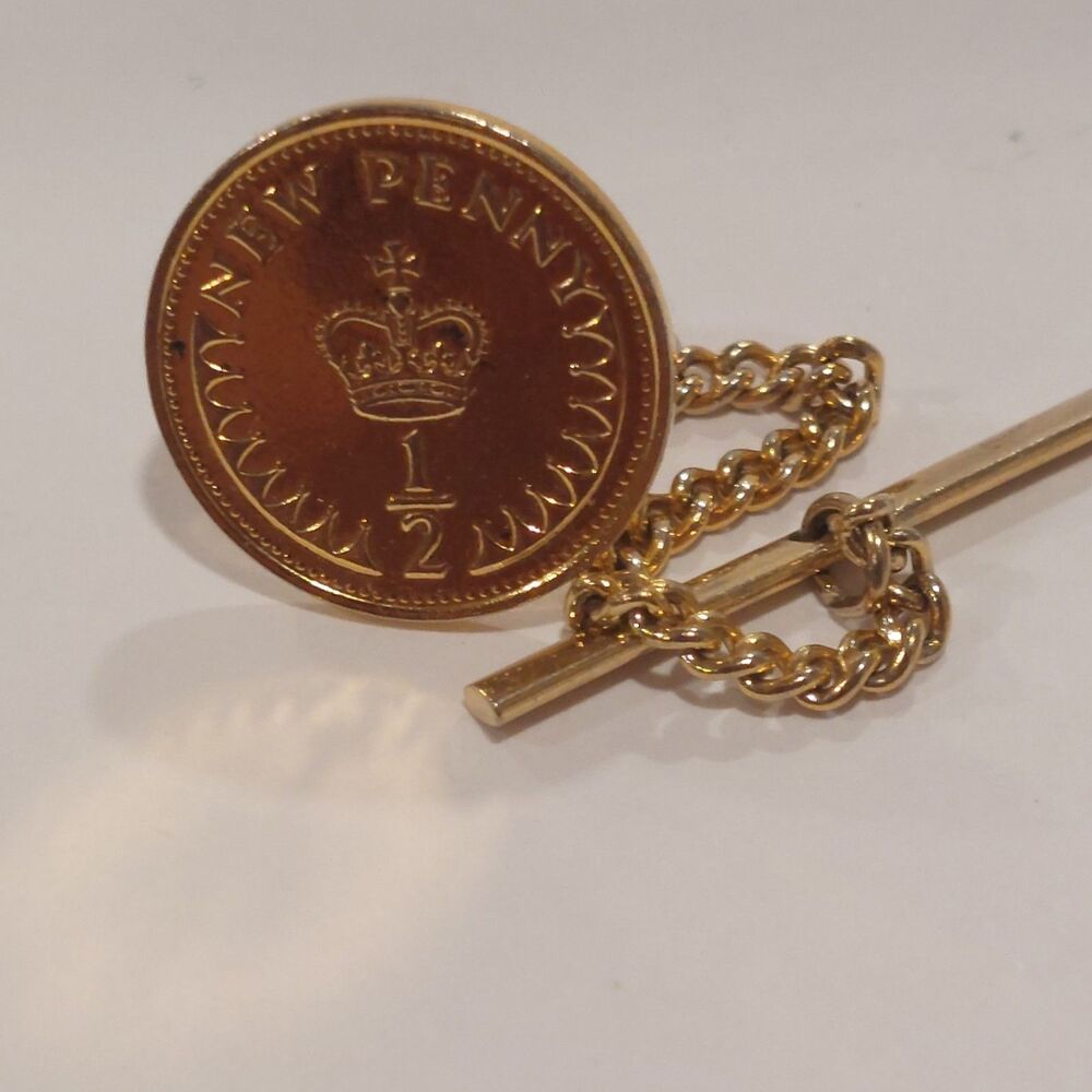 Tie Tack Pin Made With British 1/2 New Penny coin from 1971.